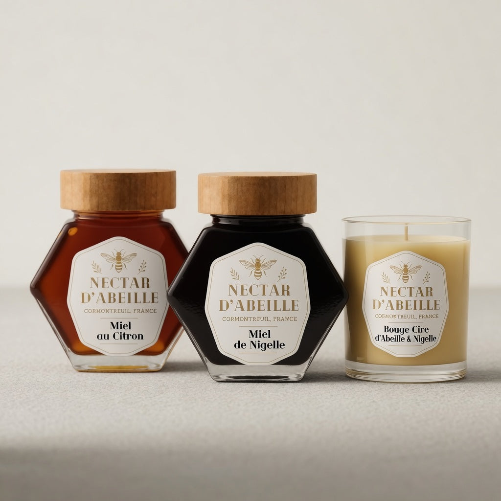 Coffret "Douceur & Lumière" – 2 Pots de Miel 500g + Bougie 25h